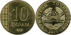 монета Таджикистан 10 дирам 2015