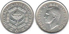 монета Южная Африка 6 пенсов 1938