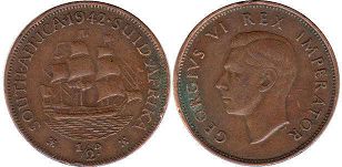 монета Южная Африка 1/2 пенни 1942