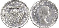 монета Южная Африка 3 пенса 1954