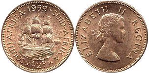 монета Южная Африка 1/2 пенни 1959