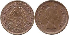 монета Южная Африка 1/4 пенни 1955