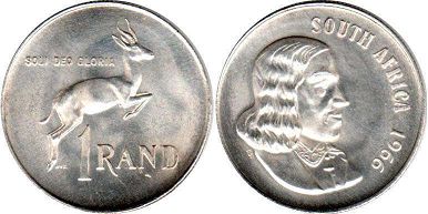 монета ЮАР 1 рэнд 1966