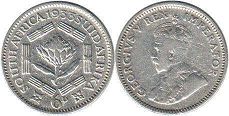 монета Южная Африка 6 пенсов 1933