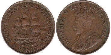 монета Южная Африка 1 пенни 1930