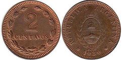 монета Аргентина 2 сентаво 1939
