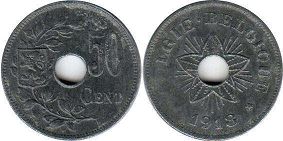монета Бельгия 50 сантимов 1918