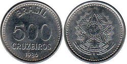 монета Бразилия 500 крузейро 1986
