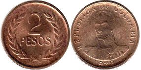 монета Колумбия 2 песо 1979