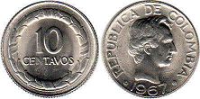 монета Колумбия 10 сентаво 1967
