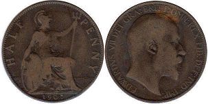 монета Великобритания 1/2 пенни 1907
