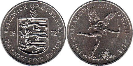 монета Гернси 25 пенсов 1972 