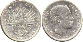 монета Италия 1 лира 1907