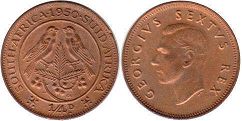 монета Южная Африка 1/4 пенни 1950