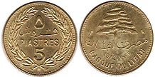 монета Ливан 5 пиастров 1972