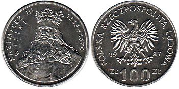 монета Польша 100 злотых 1987