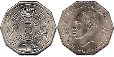 монета Танзания 5 шиллинги 1972