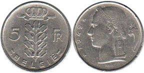 монета Бельгия 5 франков 1949
