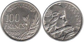 монета Франция 100 франков 1955
