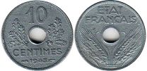 монета Франция 10 сантимов 1943