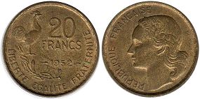монета Франция 20 франков 1952