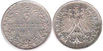 монета Франкфурт 3 крейцера 1856