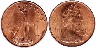 монета Гамбия 1 пенни 1966