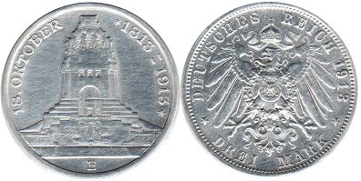монета Саксония 3 марки 1913