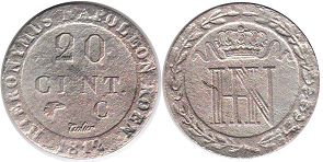 монета Вестфалия 20 сантимов 1812