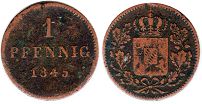 монета Бавария 1 пфенниг 1845