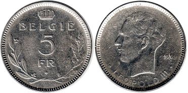 монета Бельгия 5 франков 1936