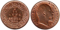 монета Британская Индия 1/12 анны 1910
