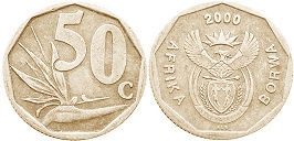монета ЮАР 50 центов 2000 (2000, 2001)