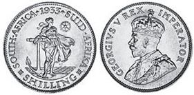 монета Южная Африка 1 шиллинг 1933