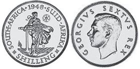 монета Южная Африка 1 шиллинг 1948