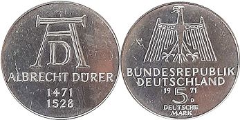 монета ФРГ 5 марок 1971