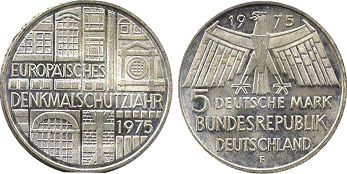 монета ФРГ 5 марок 1975
