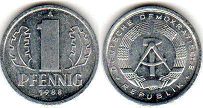 монета ГДР 1 пфенниг 1988