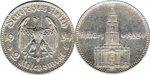 монета фашистская Германия 2 марки 1934