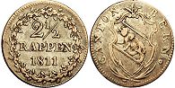 монета Берн 2.5 раппена 1811