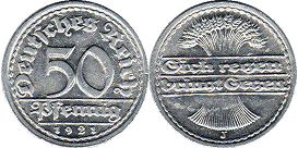 монета Германия Веймар 50 пфеннигов 1921