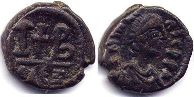 монета Византия Маврикий Тиберий 12 нуммий