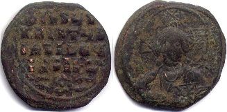монета Византия Василий II фоллис