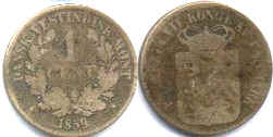 монета Датская Вест-Индия 1 цент 1859