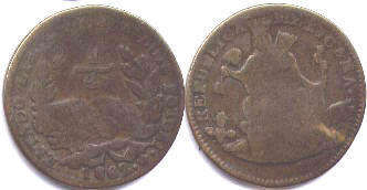 монета Мексика 1/4 реала 1862