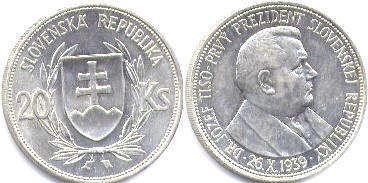 монета Словакия 20 крон 1939