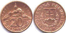 монета Словакия 20 геллеров 1940