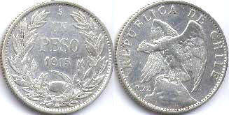 монета Чили 1 песо 1915