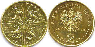 монета Польша 2 злотых 2000