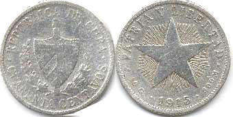 монета Куба 40 сентаво 1915